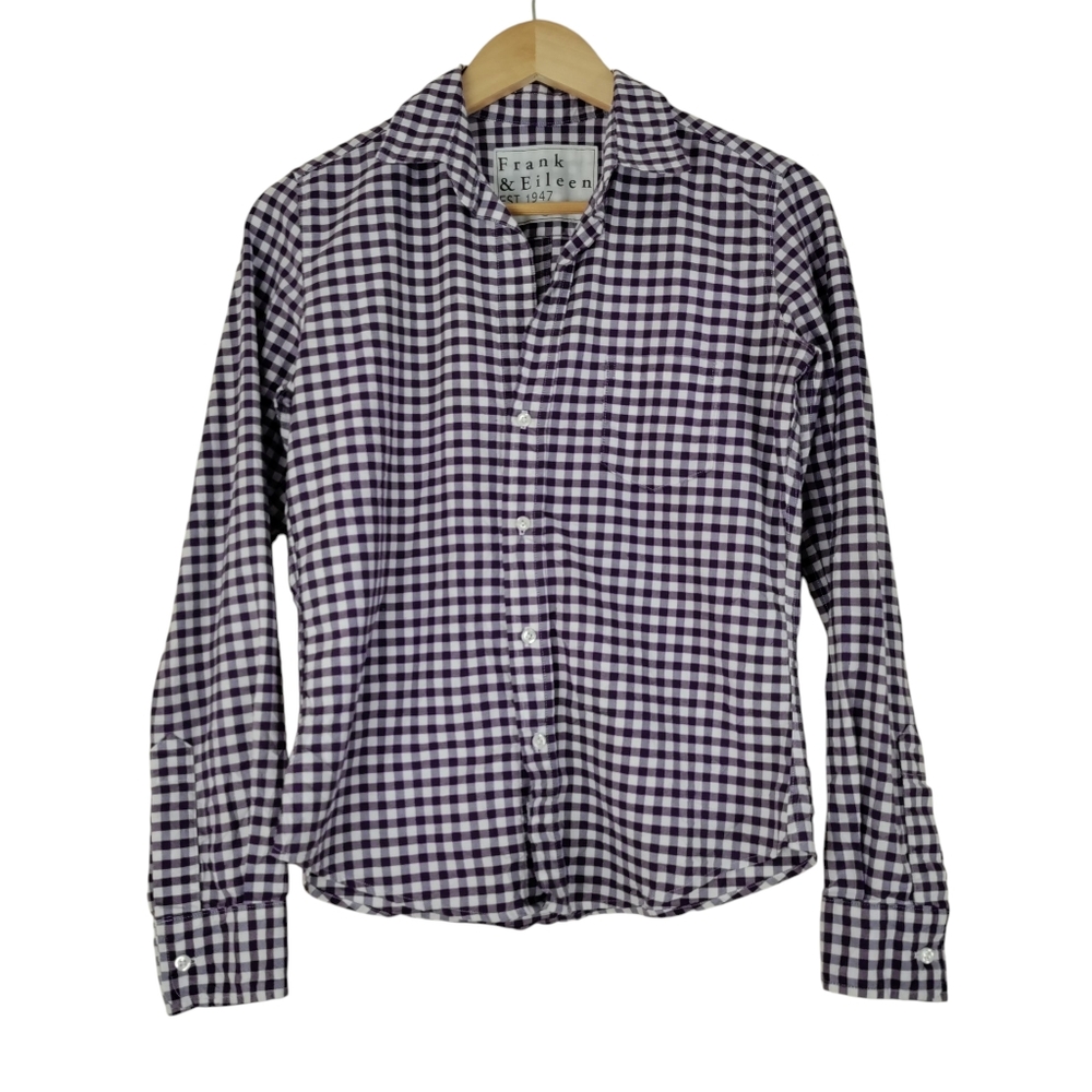 Frank & Eileen Gingham Purple Long Sleeve Collared Cotton Button-up Shirt